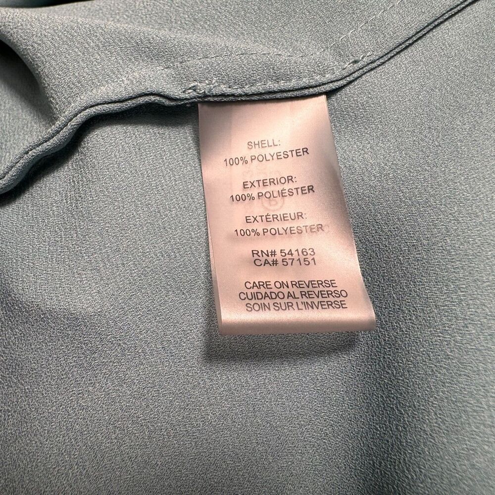 Karl Lagerfeld Blouse Sz M Sheer Green Round Neck Pleated Front Button down