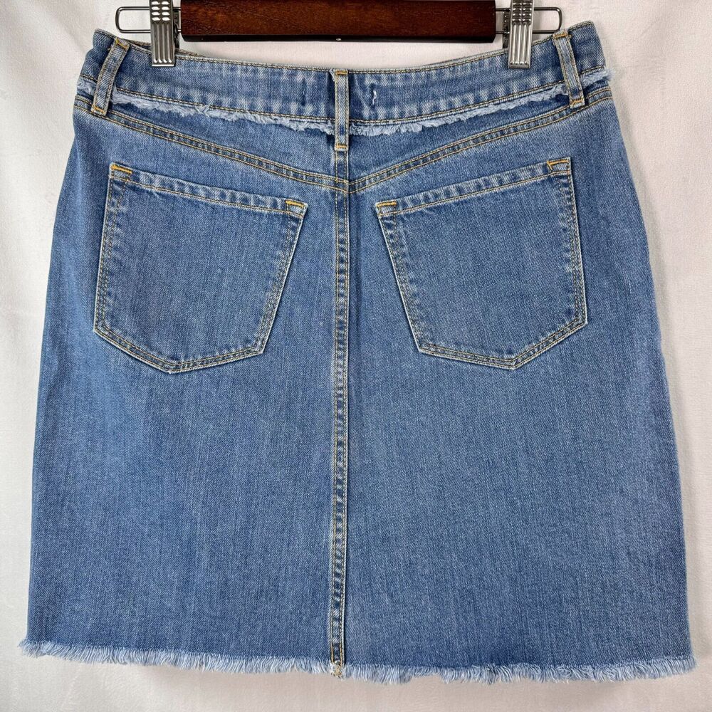 Loft Ladies Sz 2 Denim Frayed Skirt Blue Jean Light Wash Raw Hem Stretch