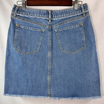 Loft Ladies Sz 2 Denim Frayed Skirt Blue Jean Light Wash Raw Hem Stretch