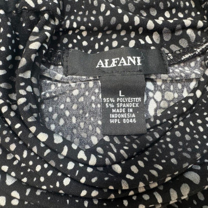 Alfani Women Top Sz L Black Gray Turtleneck Stretch Short Sleeve Geo Print