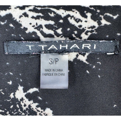 T Tahari Top Sz S Black Top with Marbled Print Sleeveless V-neck