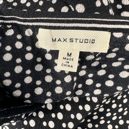 Max Studio Ladies Blouse Sz M Ruffle Polka Dot Bow Tie Flutter Round Neck