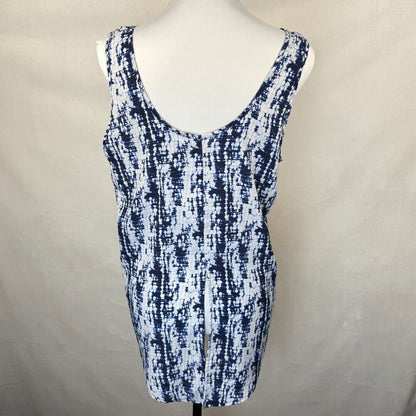 Lush Women Sz M Blue Geometrical Scoop Neck Semi-Sheer Loose Back center Slit