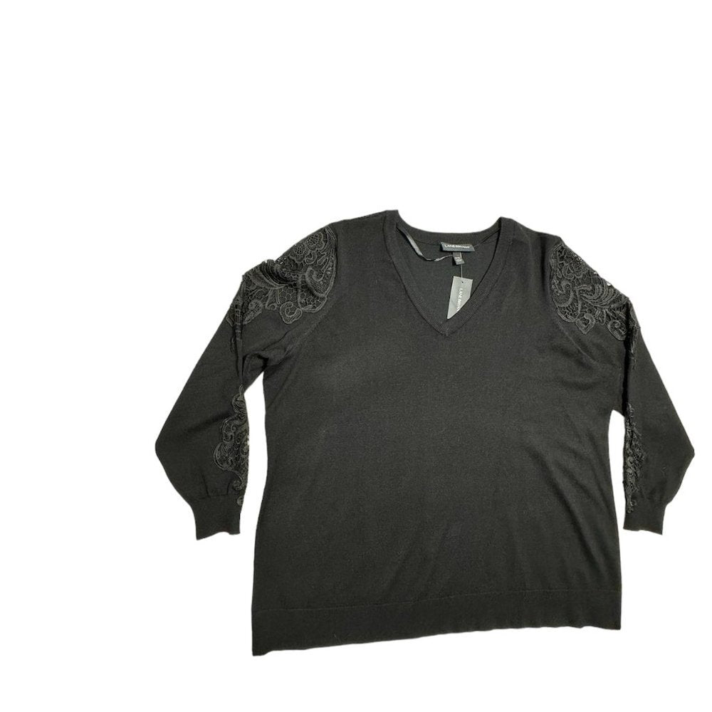 Lane Bryant Women's Size 18/20 Black Lace Appliqué V-Neck Pullover Lightweight Knit Sweater