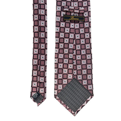 Bocara Silk Hand Made Tie 100% Silk Red Gray Pink Geometric Pattern