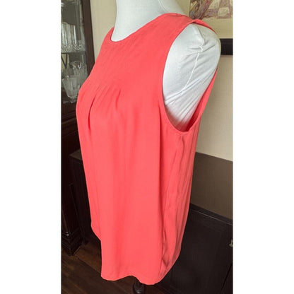 Loft Ann Taylor Top Sz S Orange Boat Neck Pleated Sleeveless Keyhole Back