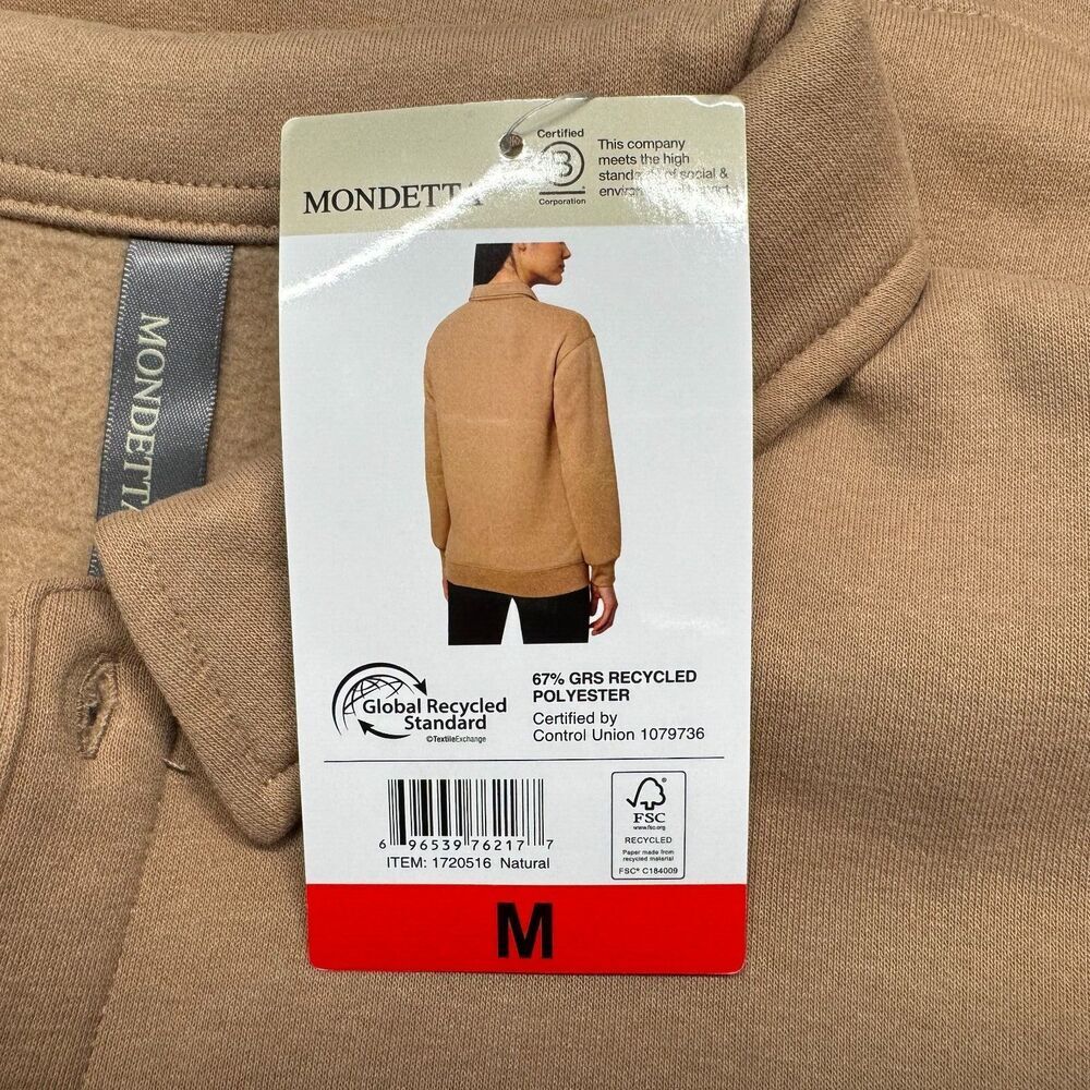 Mondetta Ladies Sz M Beige Pullover Collared Long Sleeve Fleece