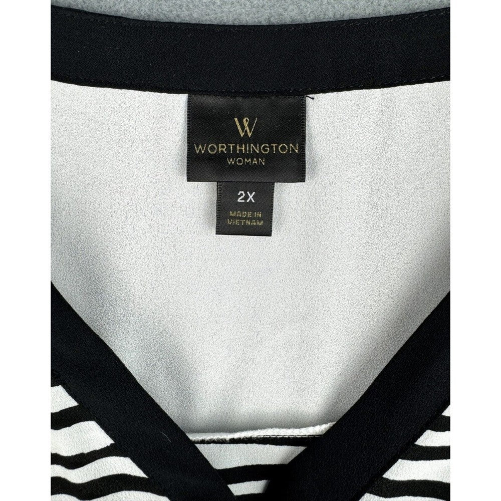 Worthington White with Black Stripes V-neck Sleeveless polyester blouse Size 2X