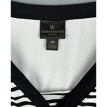 Worthington White with Black Stripes V-neck Sleeveless polyester blouse Size 2X