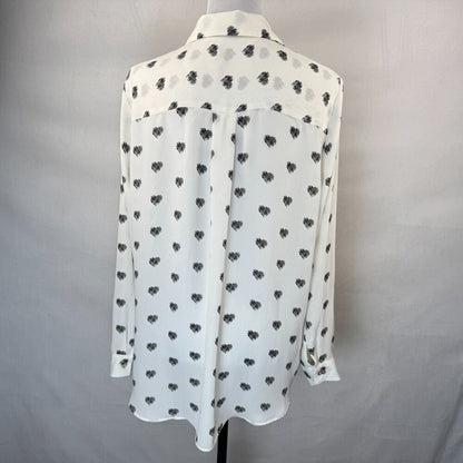 Rose & Olive Blouse Sz L White Black Hearts Button Down Cuffed Long Sleeves