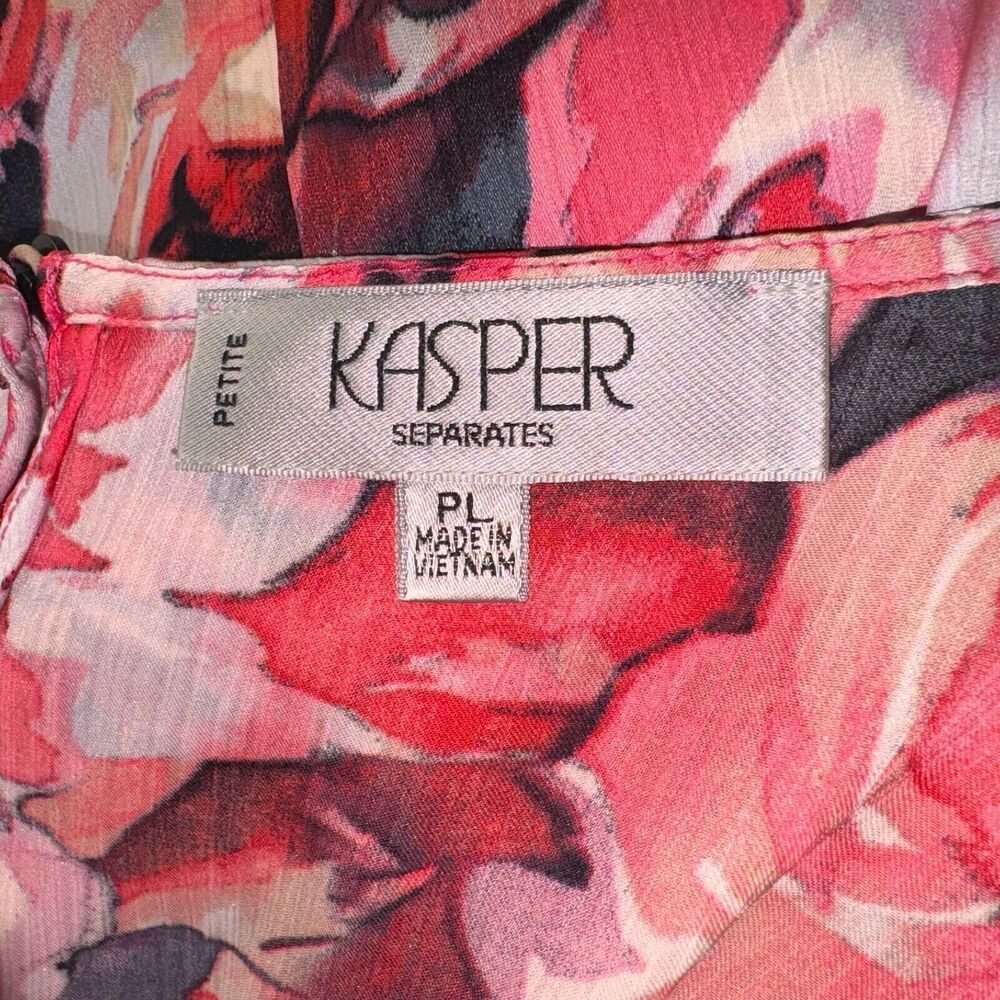 Kasper Top Sz PL Silky Satin Floral Blouse Scoop neck Sleeveless