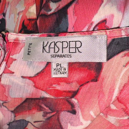 Kasper Top Sz PL Silky Satin Floral Blouse Scoop neck Sleeveless
