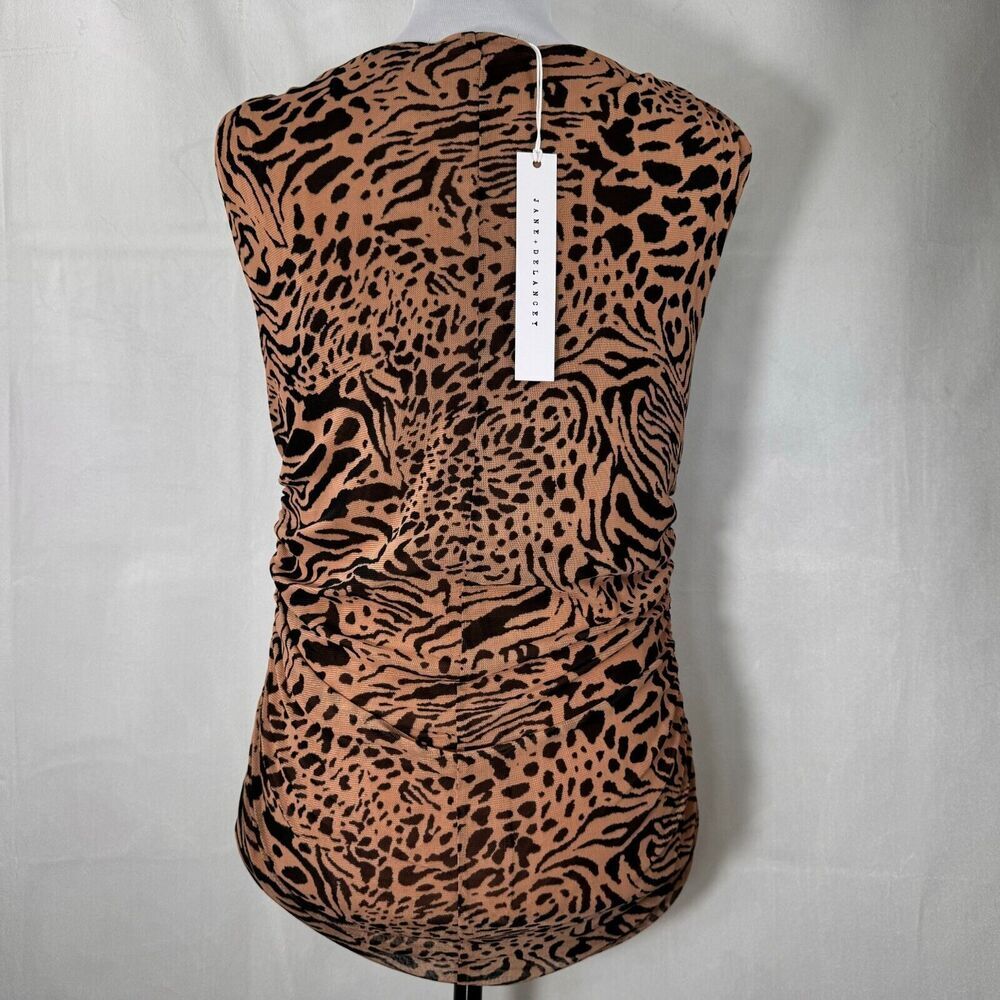 Jane + Delancey Ladies Top Sz L Brown Ruched sides Sleeveless Animal Print