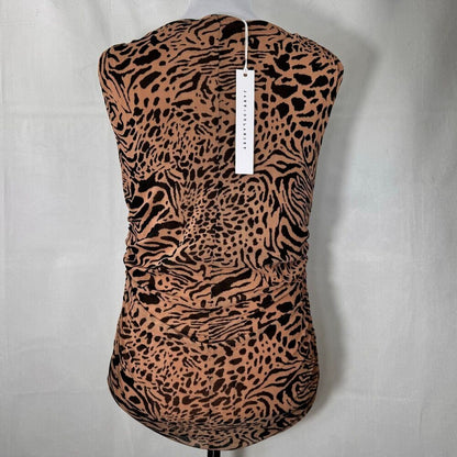 Jane + Delancey Ladies Top Sz L Brown Ruched sides Sleeveless Animal Print