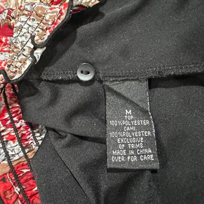 Iz Byer Blouse Sz M Black Multicolor Split Buttoned Neck Short Sleeve with Cami