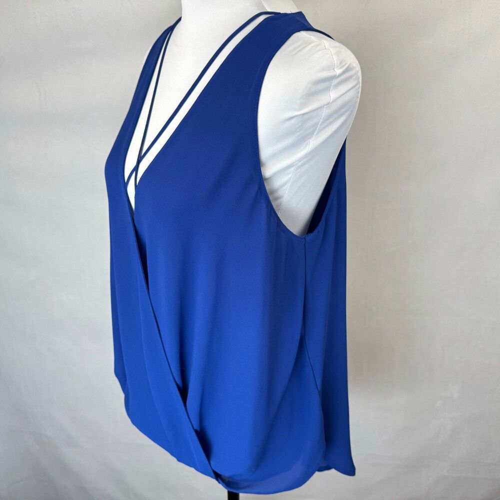 Lush Tank Top Sz S Blue Tunic Faux Wrap Criss Cross V Neck