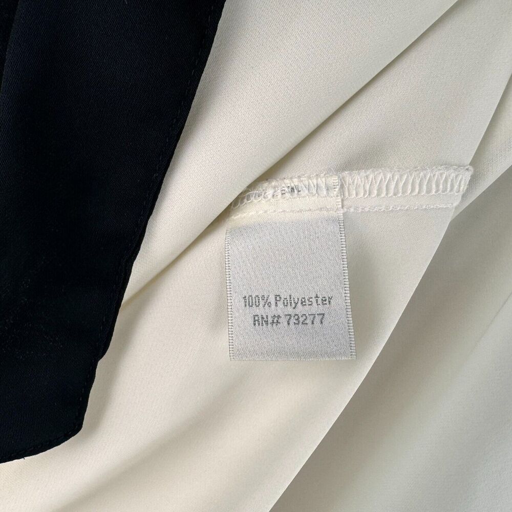 Lauren Conrad Blouse Sz L Bone/Cream with black edged neckline back knot closure