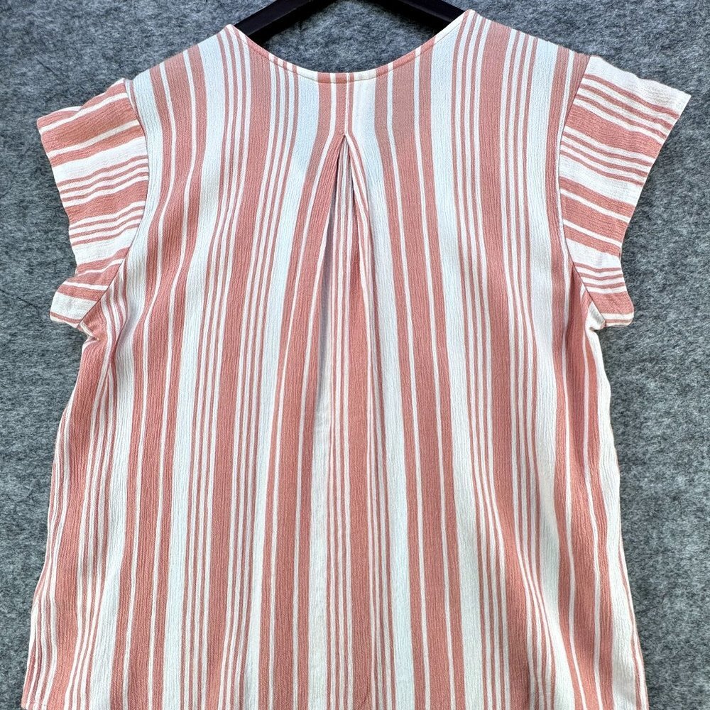 Liz Claiborne Peach/Pink Stripe Blouse cap sleeves Size Large