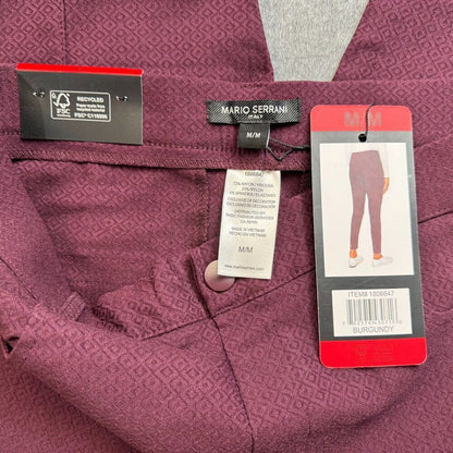 Mario Serrani Ladies Sz M Burgundy Textured Pull-On Stretch Pant NWT B2069