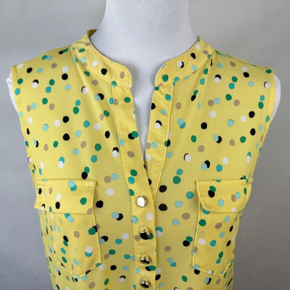 Ava & Grace Women Sz S Yellow Polka Dot Metal Button Henley Sleeveless