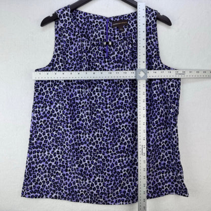 Dana Buchman Top Women Sz L Purple animal print sleeveless slight V-Neck clasp