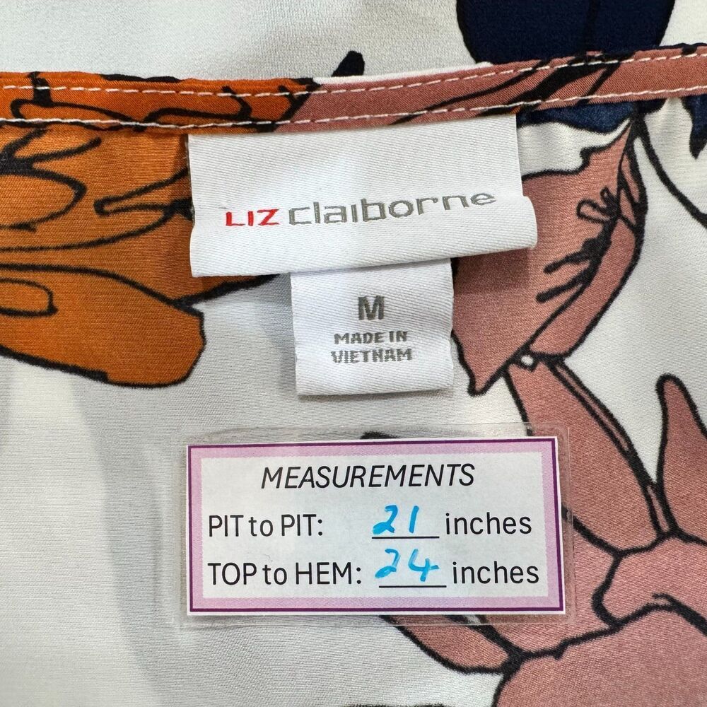 Liz Claiborne Top Sz M Short Flare Sleeve Multicolor Floral Peplum Button Up