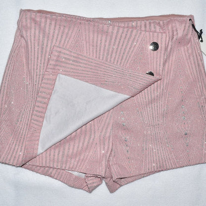 Haute Monde Skort Women Sz Medium Side Zip Dusty Pink Silver Metallic Thread