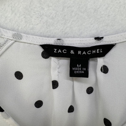 Zac and Rachel Ladies Top Sz M Tank Cap sleeve pleated shoulder polka dot