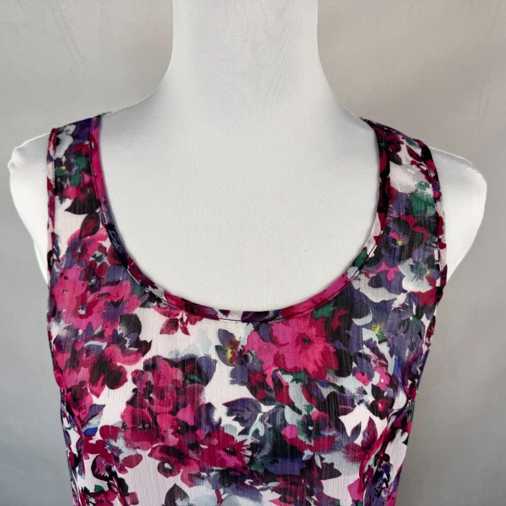 Studio Y Blouse Sz M Multicolor Floral Sheer Back Lace Scoop Neckline Sleeveless