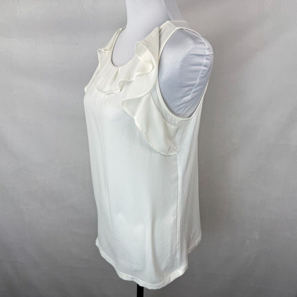 Loft Women Top Sz S Ivory Sleeveless Round Neck Ruffle Pullover