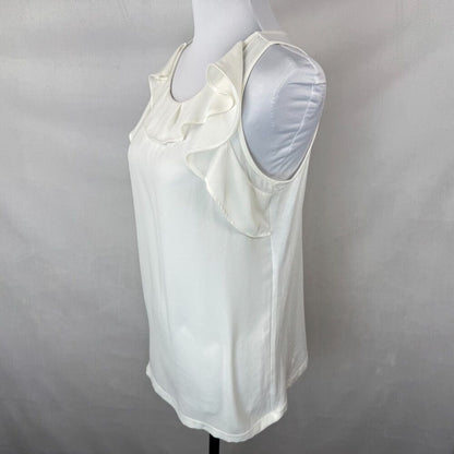 Loft Women Top Sz S Ivory Sleeveless Round Neck Ruffle Pullover