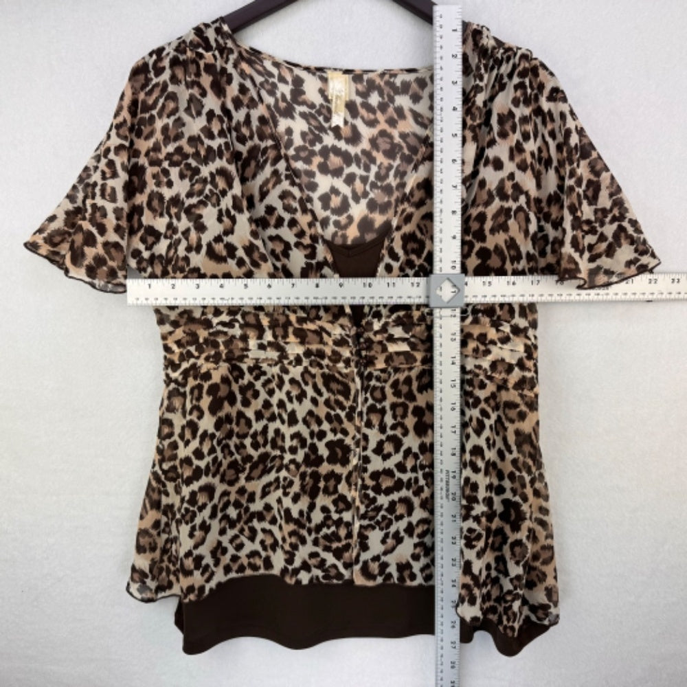 Chenault Ladies Silk Blouse Sz S 2-Piece Brown Beige Tan Solid brown Lining
