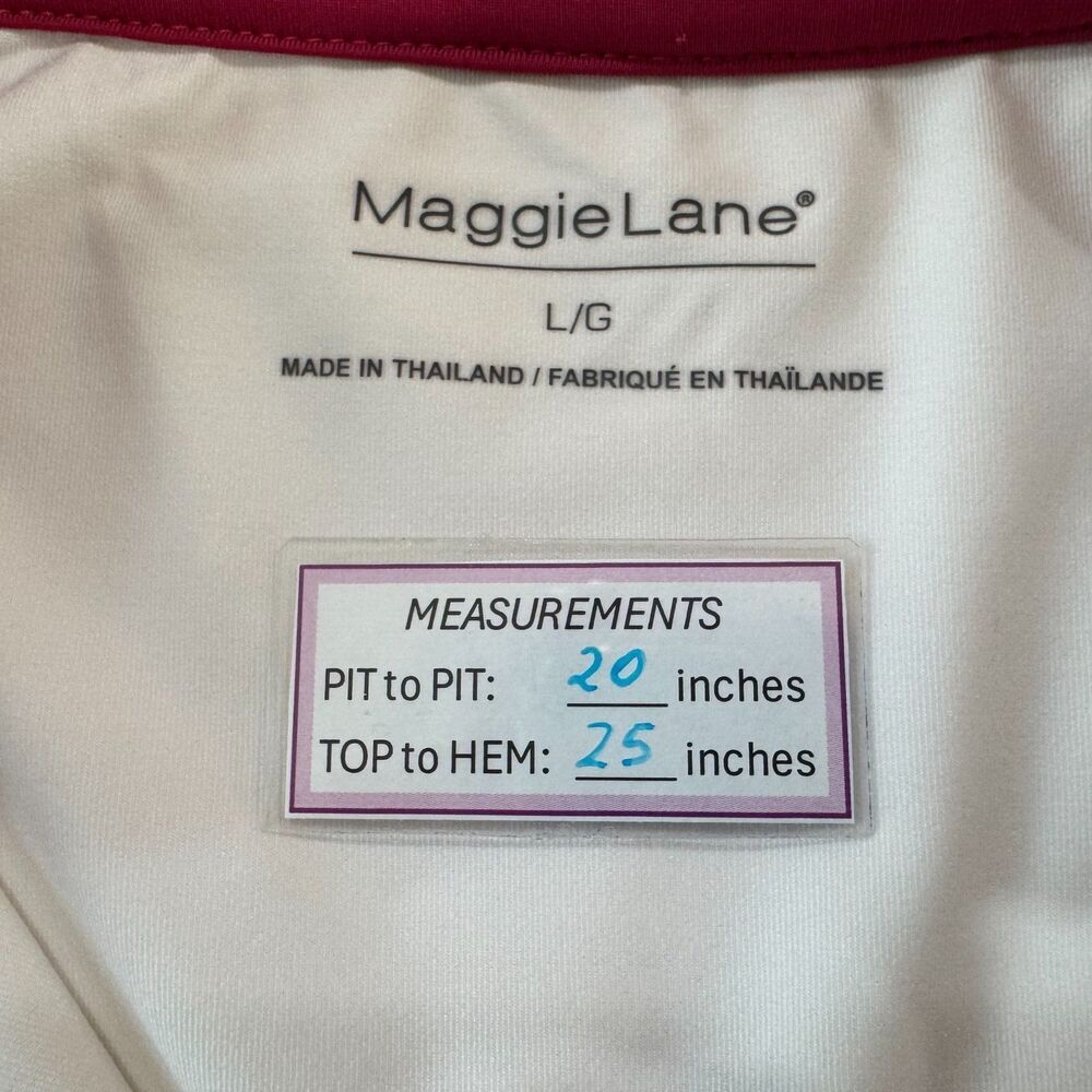 Maggie Lane Women Golf Top Sz L Collared Henley Sleeveless White Pink