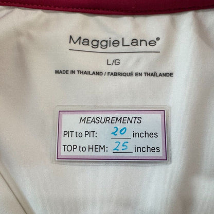 Maggie Lane Women Golf Top Sz L Collared Henley Sleeveless White Pink