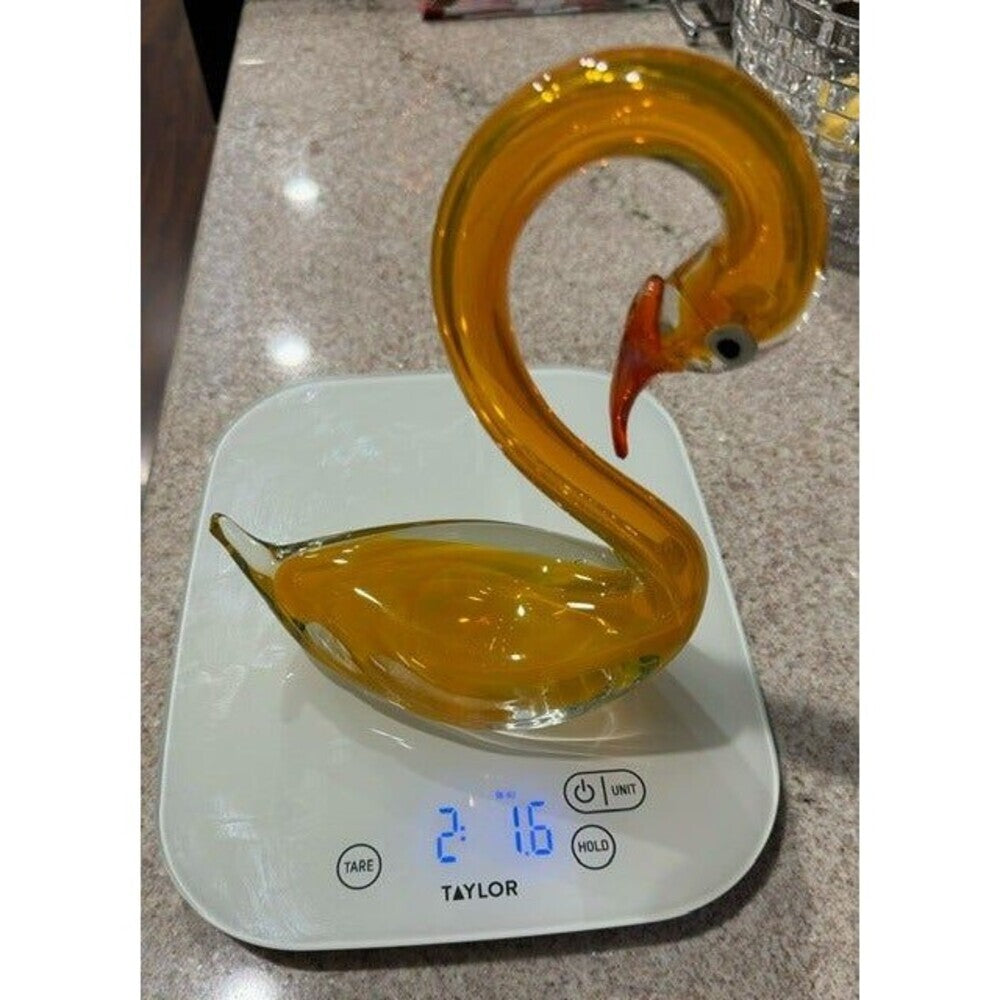 Vintage Art Glass Swan Figurines Pair Red Orange Yellow Hand Blown Style