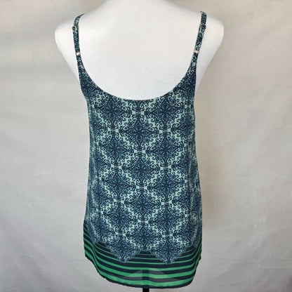 Cabi Women TankTop Sz XS Lined Green Blue Damask Bottom Stripes Spaghetti Straps