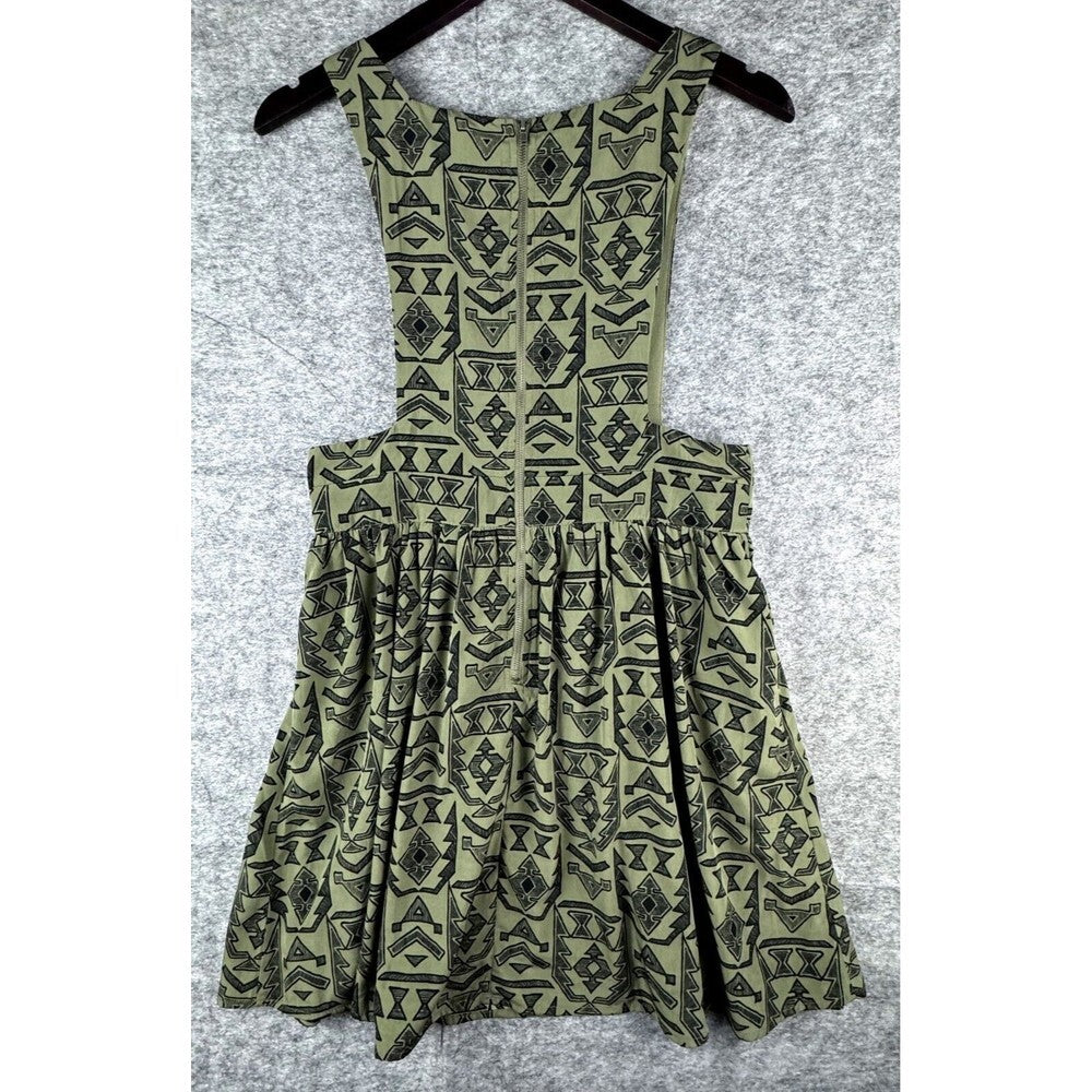 Forever 21 Romper Style Lined Green Dress Black Western Aztec Print Sz Medium