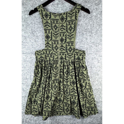 Forever 21 Romper Style Lined Green Dress Black Western Aztec Print Sz Medium