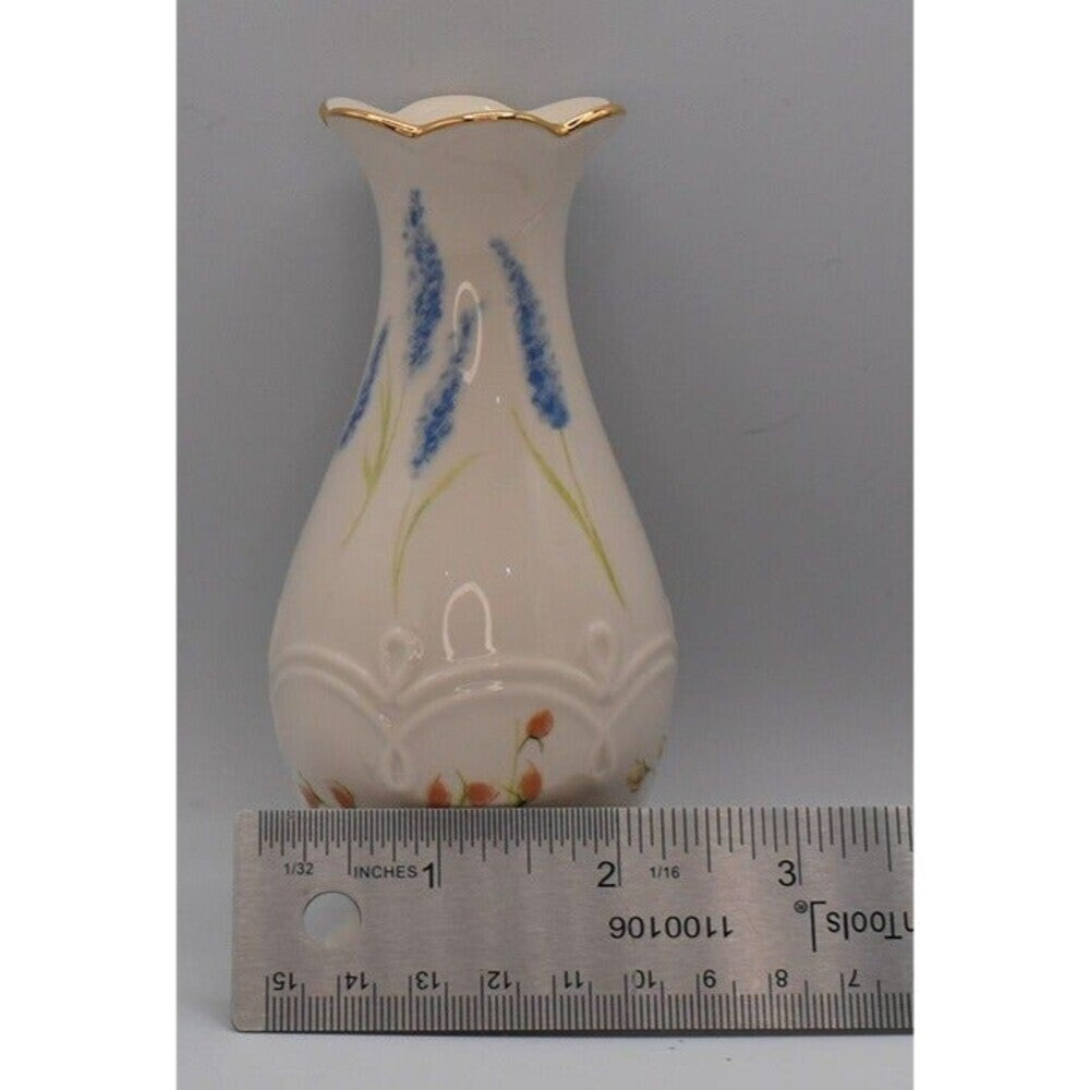 Lenox Ceramic Bud Vase Cream Blue Gold Trim
