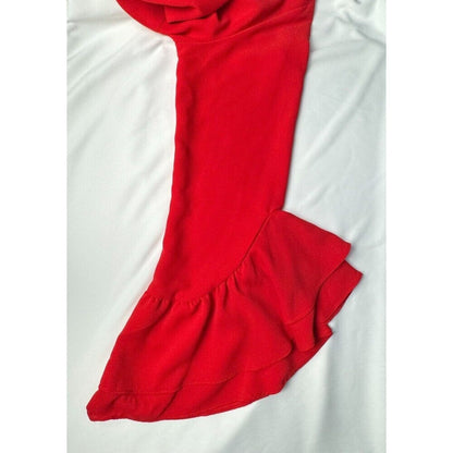 Who Wear What Top Sz M Red Front Pleated Boat Neck Long Fluted Sleeve