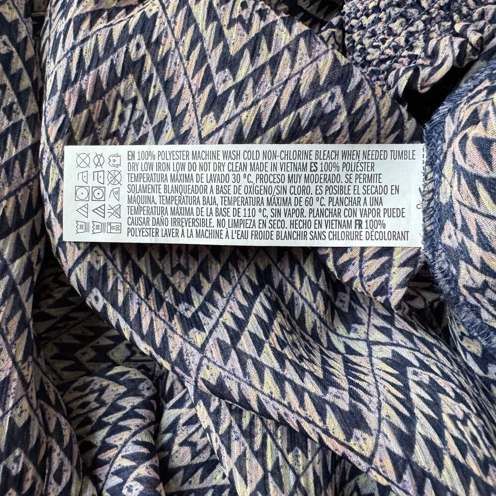 Forever 21 Sheer Top Sz S Multicolor Split Neckline Elastic Waist Long Sleeve