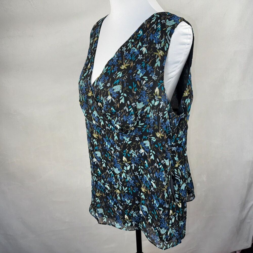 Notations Women Sz XL Faux Wrap Peplum Floral Top VNeck Sleeveless Lined