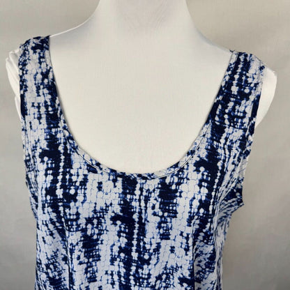 Lush Women Sz M Blue Geometrical Scoop Neck Semi-Sheer Loose Back center Slit