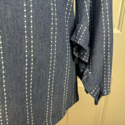 W5 Anthropologie Women Sz M Long Sleeve Blue Striped Textured Shirt Blouse