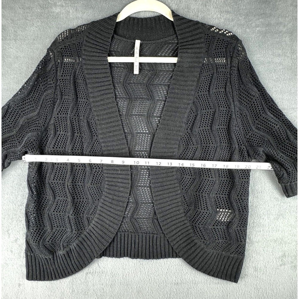 Leo & Nicole Top Sz XXL Women Black Open Knit Cardigan 3/4 sleeves