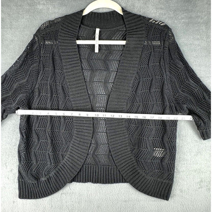 Leo & Nicole Top Sz XXL Women Black Open Knit Cardigan 3/4 sleeves