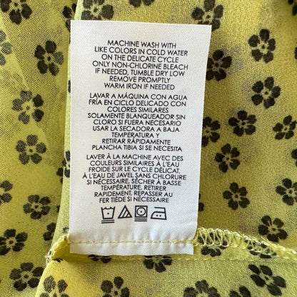 Cabi Viola Blouse Sz S Yellow Black Daisy Sleeveless Chiffon Sheer Button Down