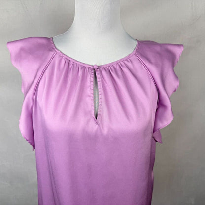 White House Black Market Women Sz XS Pink Round Neck Keyhole Flutter Sleeve