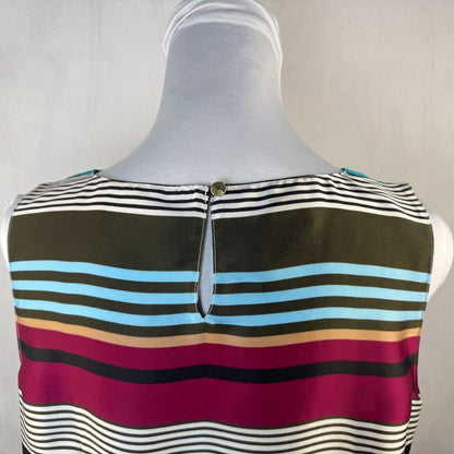 Talbots Satin Top Sz MP Boat Neck Sleeveless Striped Keyhole Side Zipper NWOT