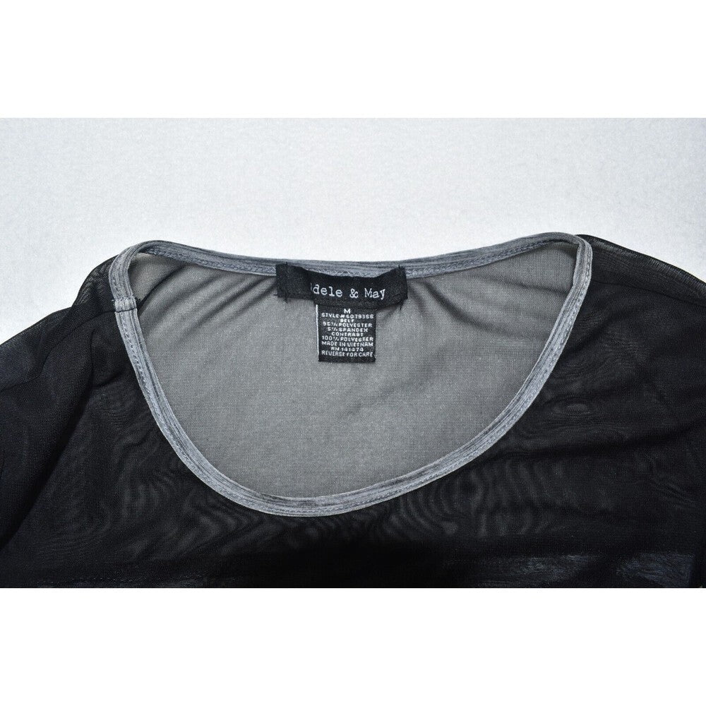 Adele & May Ladies Top Sz M Gray with Black Sheer Upper Front Ruched Sides